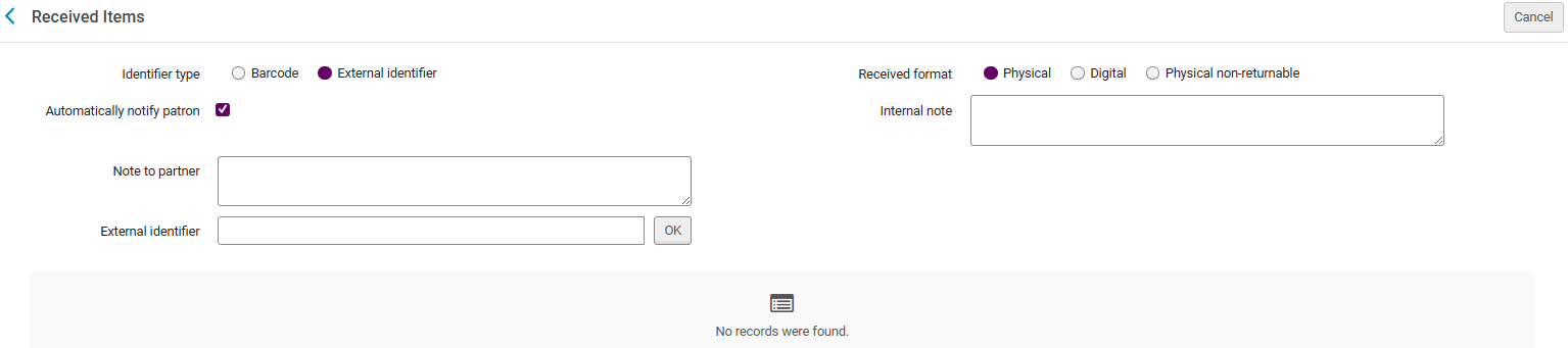 The Received Items page.