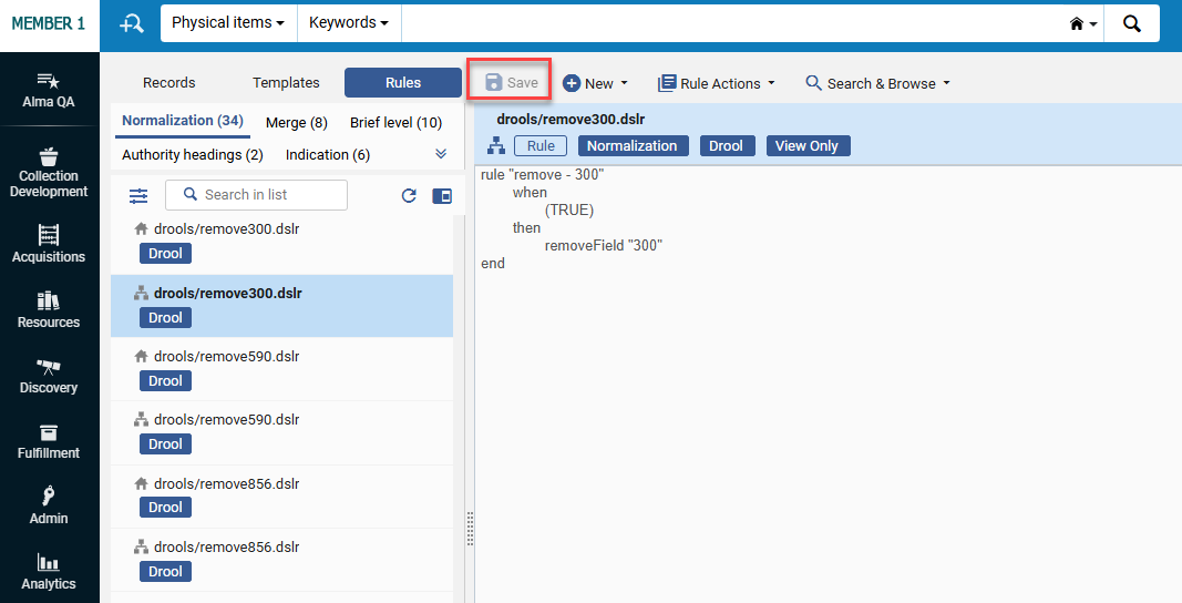 Save button is not active for rules.