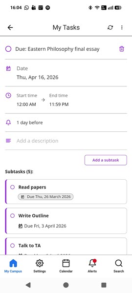 An example of a task with subtasks in mobile view.