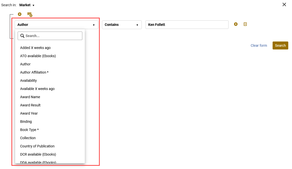 Advanced search parameters.