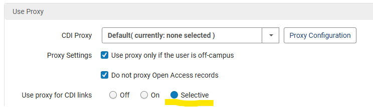Selective setting for using the proxy for CDI links.