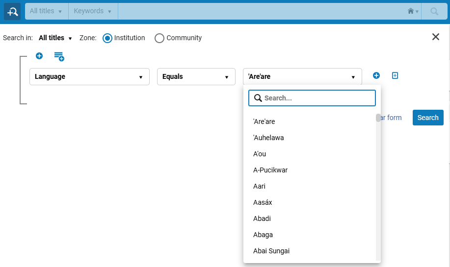 Large combo box in advanced search.