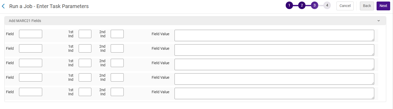 The optio to add MARC21 fields to the job.