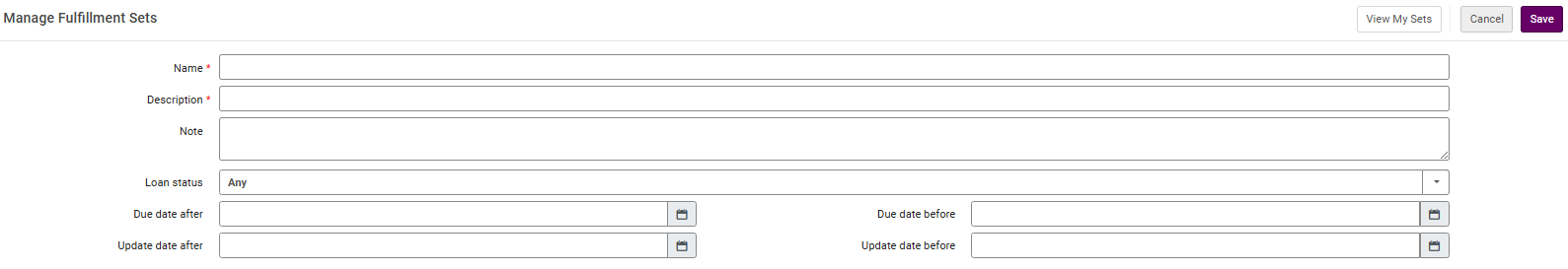 The Manage Fulfillment Sets page.