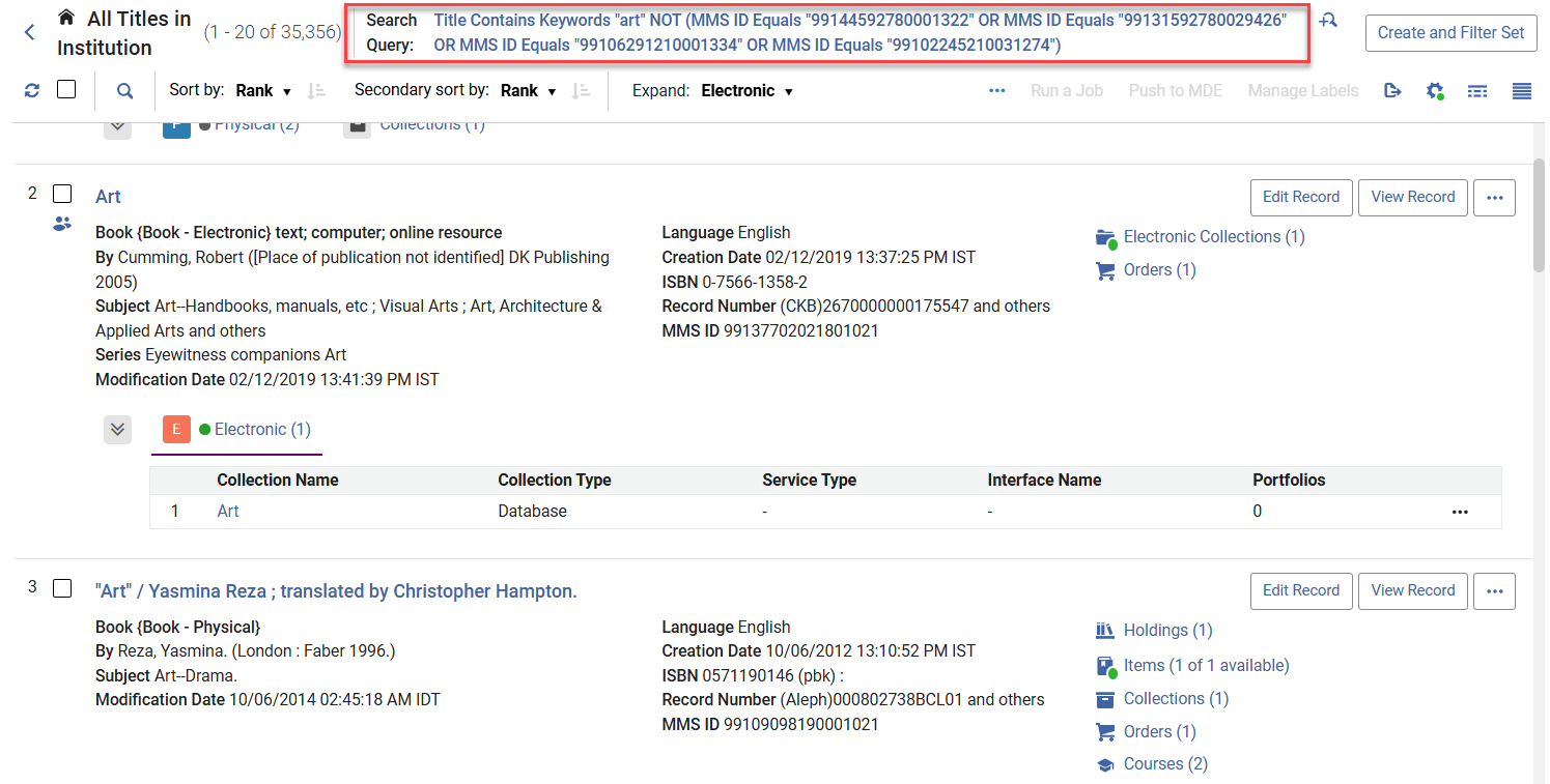 The booleans in the search query.
