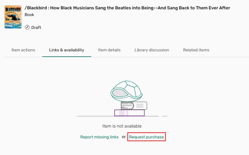 Request purchase button in Links & availability.