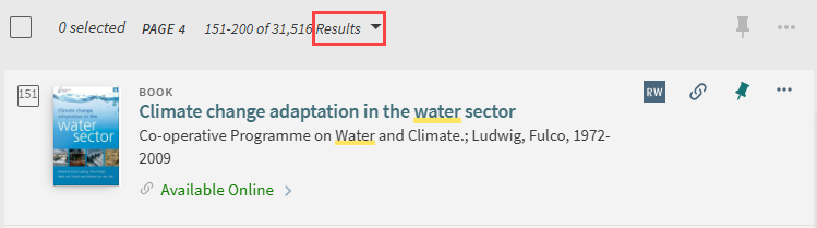 Results per Page selector above the list of results in the original UI.