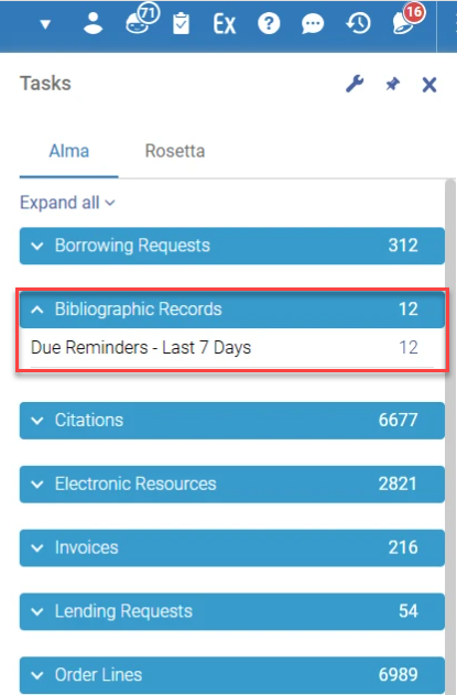 Bibliographic Reminder in the Task List.