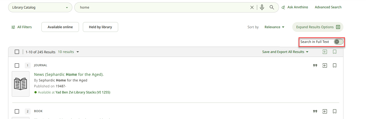 The option to search local full text.