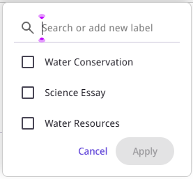 Dialog box for selecting the labels to attach to the selected records.
