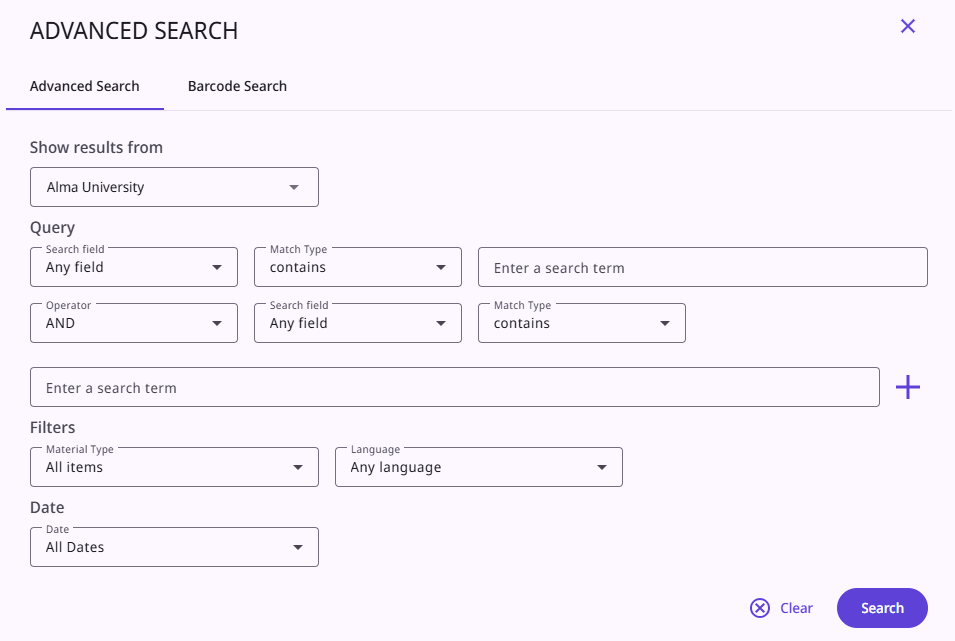 Advanced Search Form.