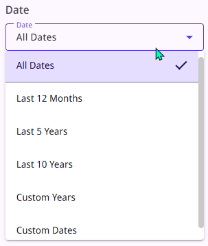 Advanced Search Date Range Options.