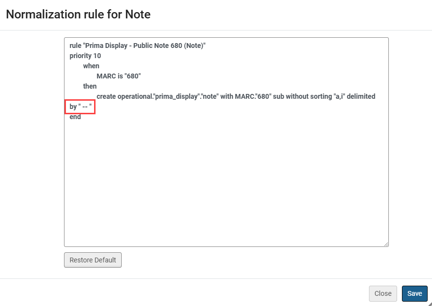 Normalization Rule of the selected Authority field.