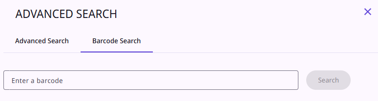 Barcode Search tab in the Advanced Search page.