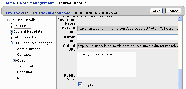Journal Details view