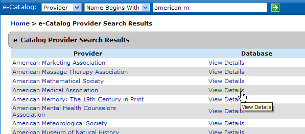 E-Catalog Provider Search Results