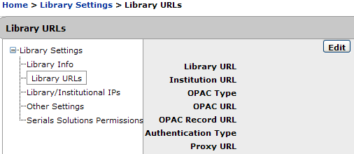 Library Settings - Library URLs