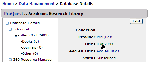 Database Details - Titles 0 of 1158