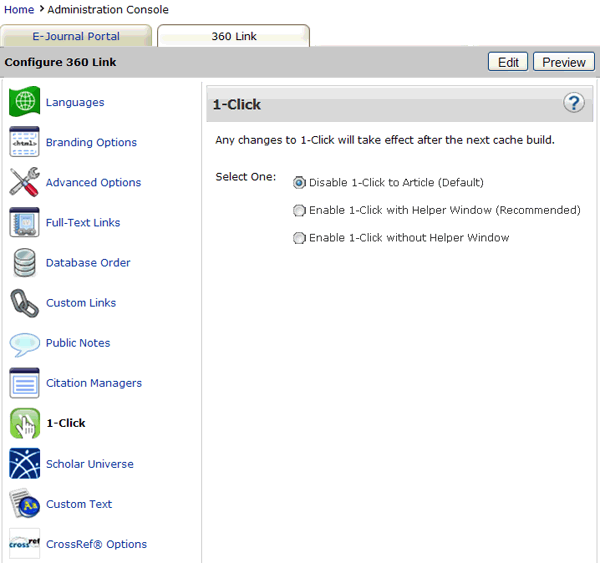 360 Link Administration Console - 1-Click