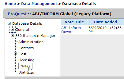Database Details - Notes