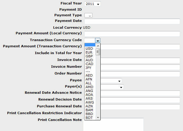 Add Payment Fields - local currency pull-down