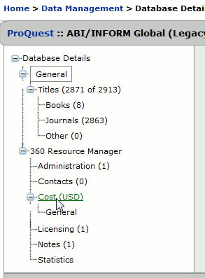 Resource Details - Cost link