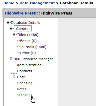 Database Details - Statistics link