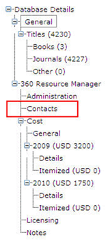 Database Details - Navigation Tree - Contacts