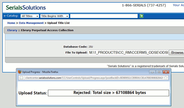 Data Management: Upload Title List -- Error - list too large