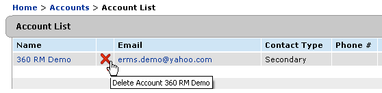 Accounts List - Delete an Account
