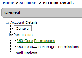 Account Details - 360 Core Permissions Link