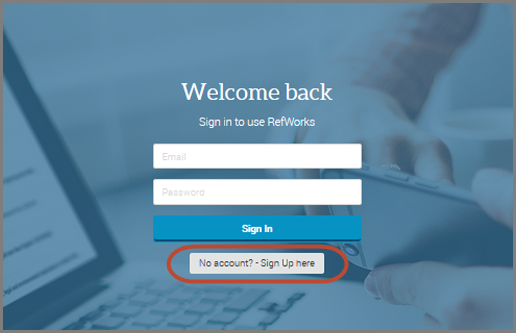 RefWorks sign up screen