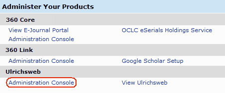 Ulrichs Administration Console Link