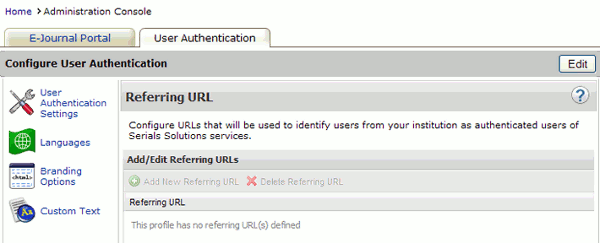 User Authentication - Admin Console - Referring URL