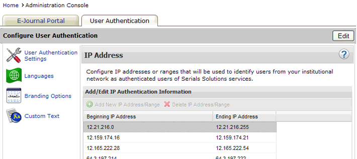 User Authentication - Admin Console - IP Address