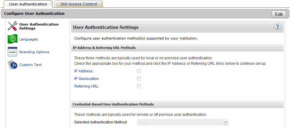 User Authentication -- Admin Console Settings