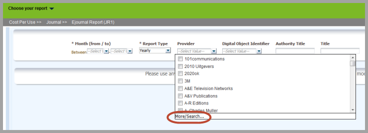 More/Search option for expanding view of filter values