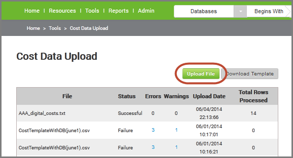 cost data upload