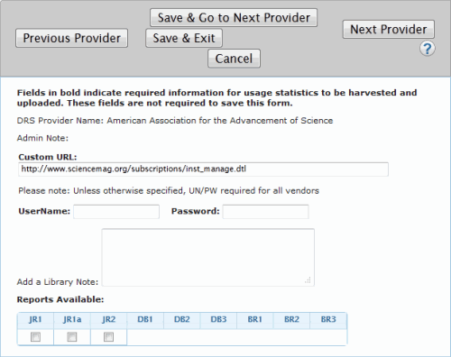 Counter DRS Form - non-SUSHI provider entry