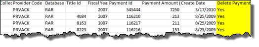 Delete Payment column in Excel