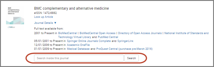 Summon search box on Ejournal Portal results page