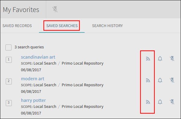 RSS Selection on Saved Searches Tab
