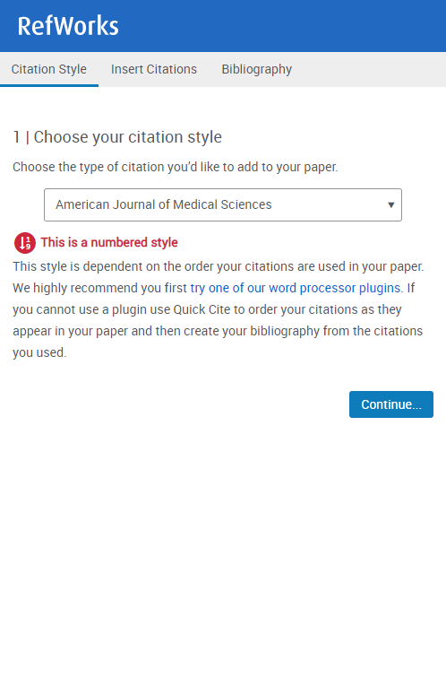 Select a quick cite citation style.