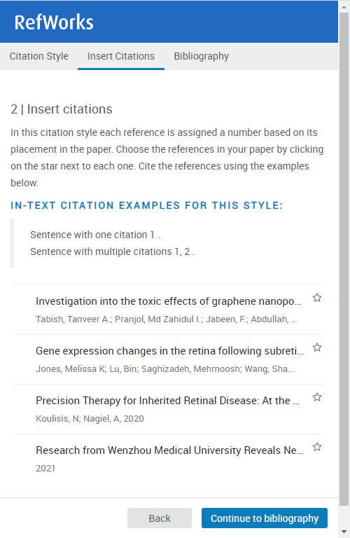 The quick cite insert citations tab.
