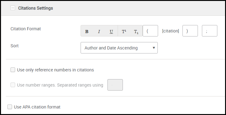 Citations settings in the formatting pane.