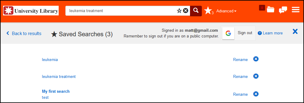 Saved Search Page (Signed-In)