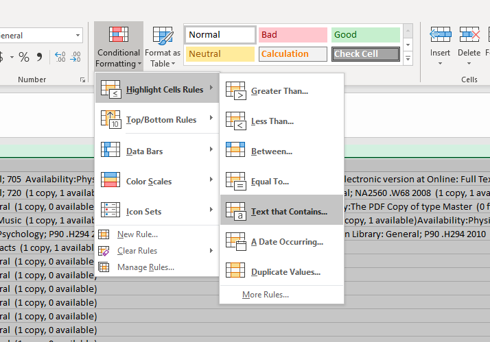 Conditional formatting in Excel menu
