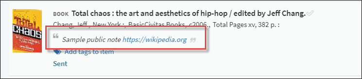 An example of a public note with a clickable URL in brief view.