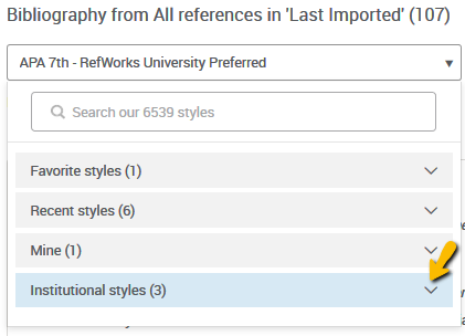 Image of citation styles in RefWorks