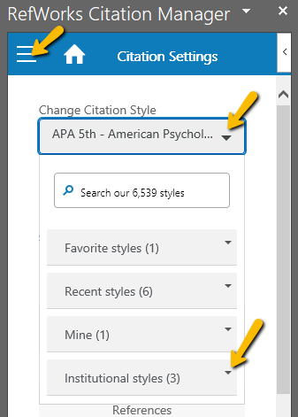 Image of citation style list in RefWorks Citation Manager